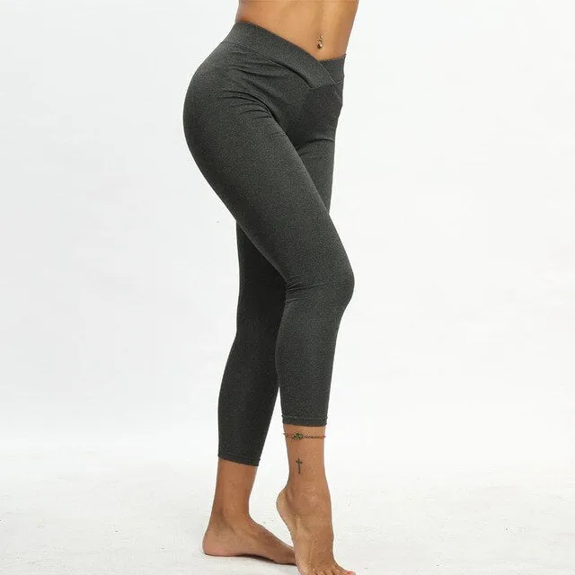 Fashion Solid Women Leggings Higt Waist Elasticity Push Up Ankle Length Polyester Fitness Leggings Female 5 Colour