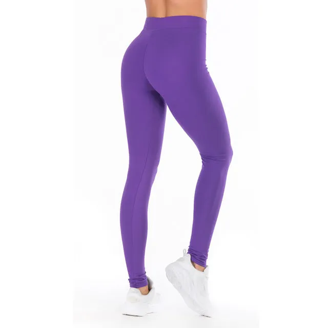 Fashion Solid Women Leggings Higt Waist Elasticity Push Up Ankle Length Polyester Fitness Leggings Female 5 Colour