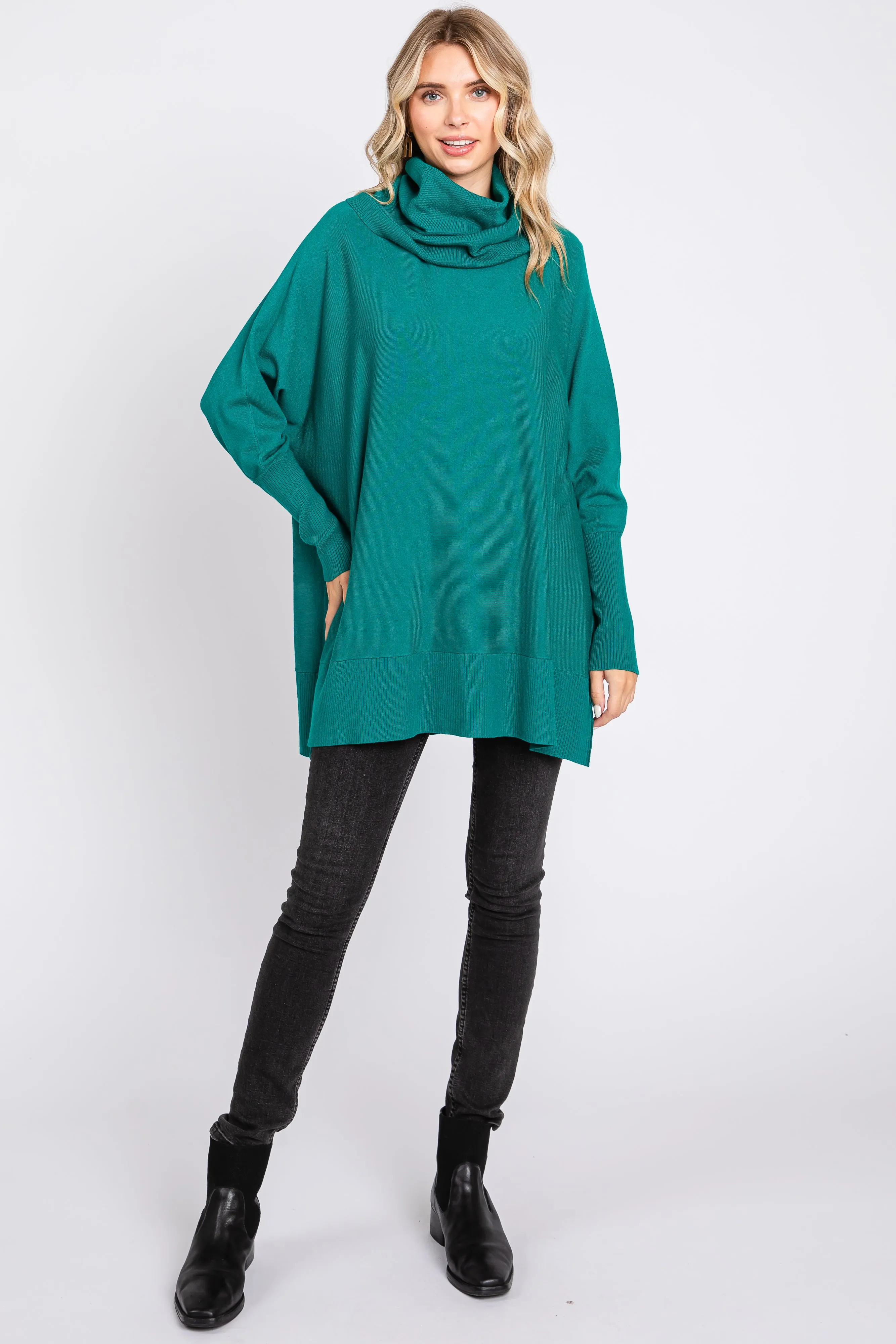 Forest Green Cowl Neck Dolman Sleeve Sweater