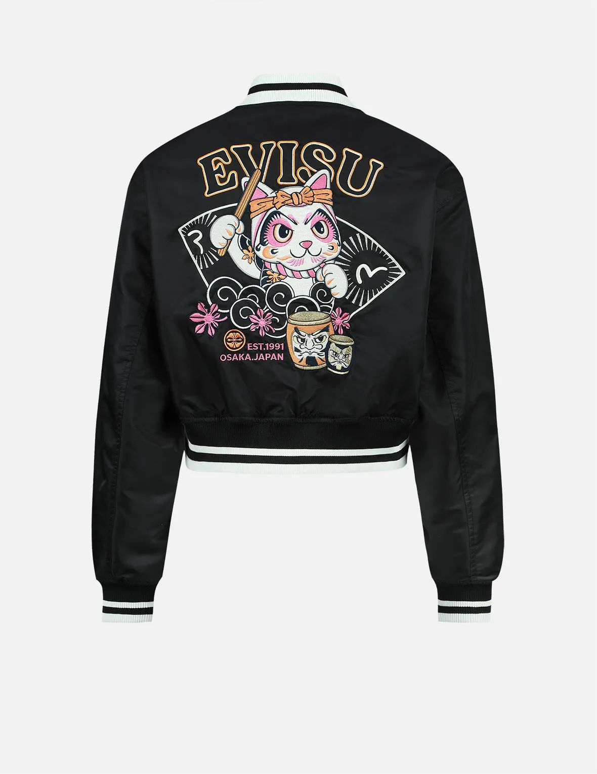 Fortune Cat Drumming Appliqué Souvenir Jacket