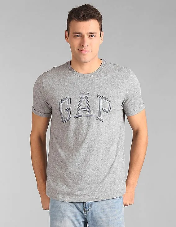 GAP Men Grey Embroidered Logo Tee