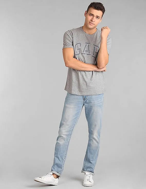 GAP Men Grey Embroidered Logo Tee