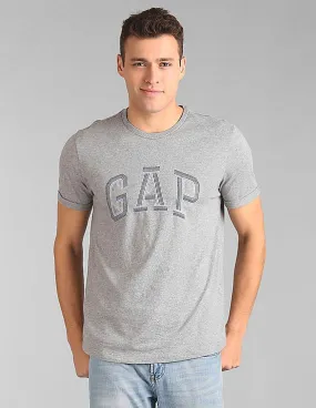 GAP Men Grey Embroidered Logo Tee