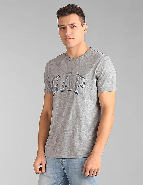 GAP Men Grey Embroidered Logo Tee