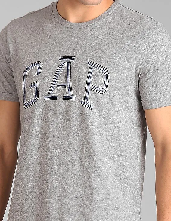 GAP Men Grey Embroidered Logo Tee