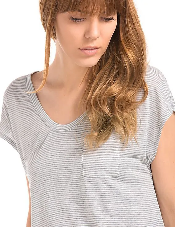 GAP Women Grey Cap Sleeve Stripe Tee