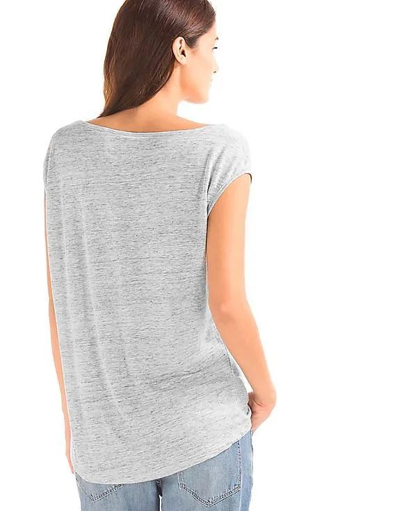 GAP Women Grey Linen Cap Sleeve Tee