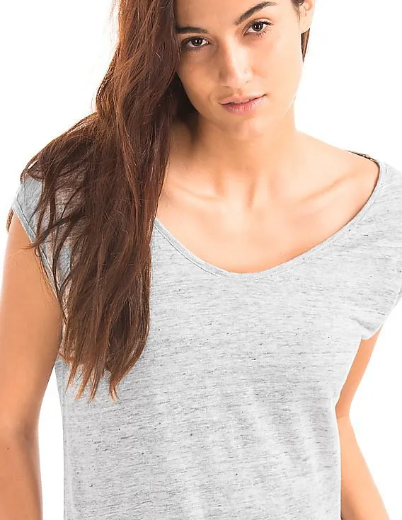 GAP Women Grey Linen Cap Sleeve Tee