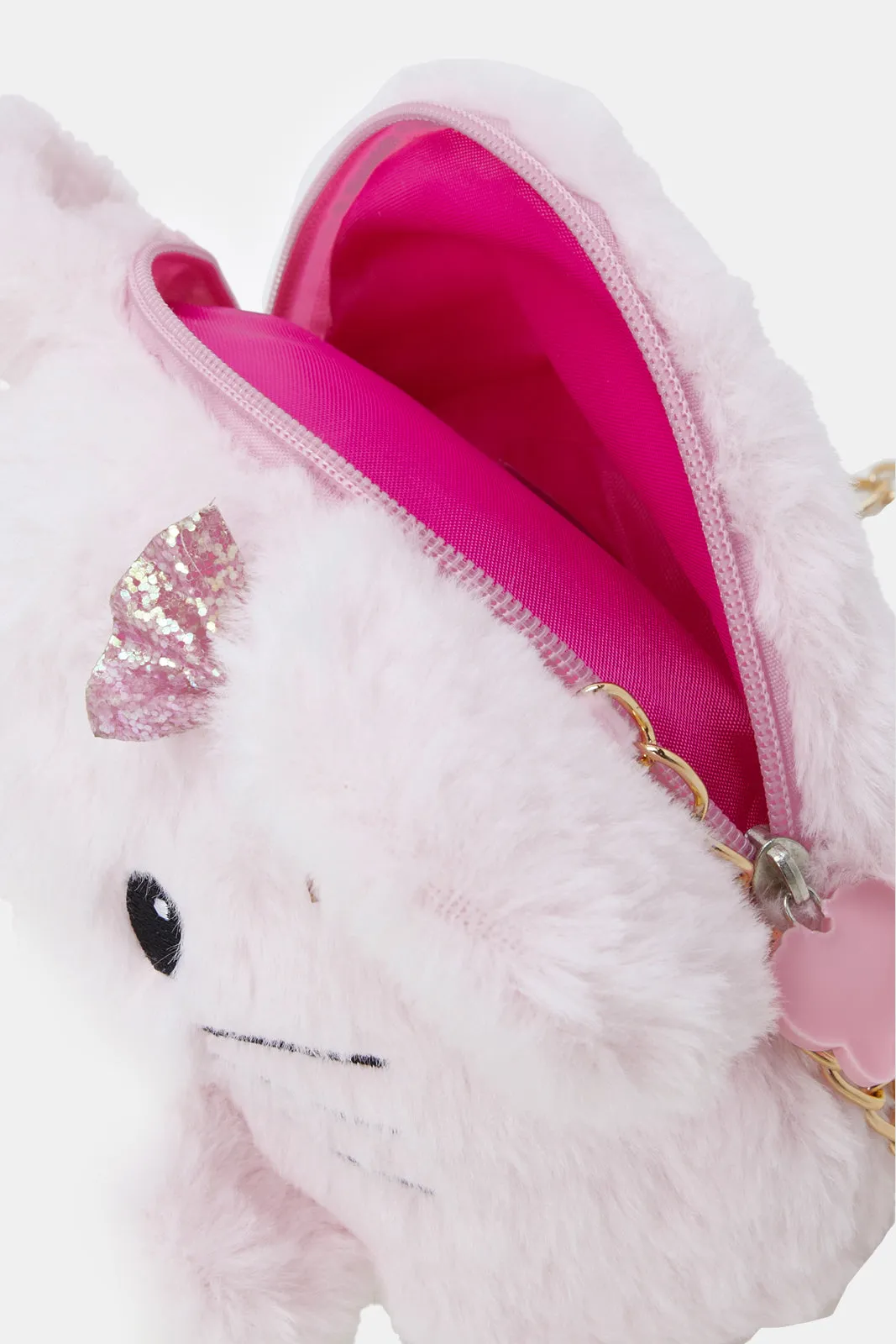 Girls Pink Faux Fur Cross Body Bag