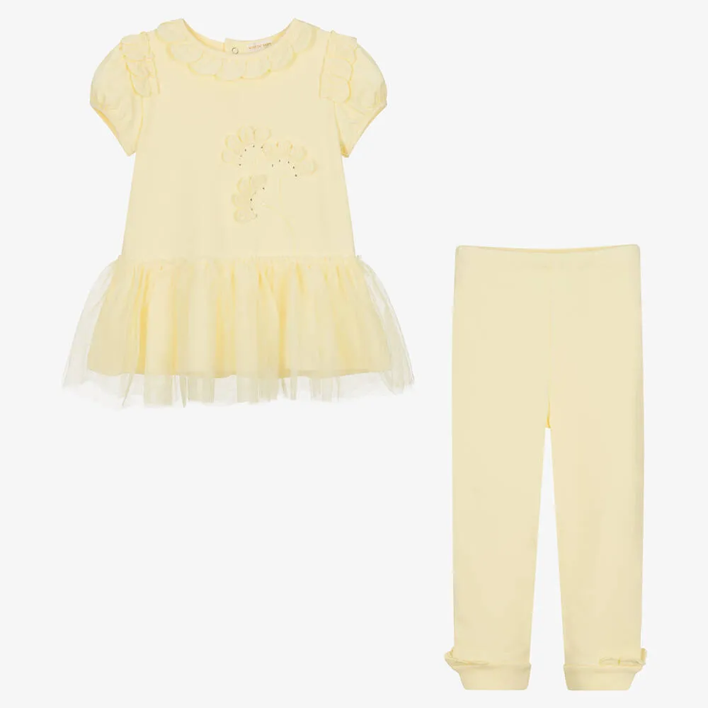 Girls Yellow Cotton Leggings Set