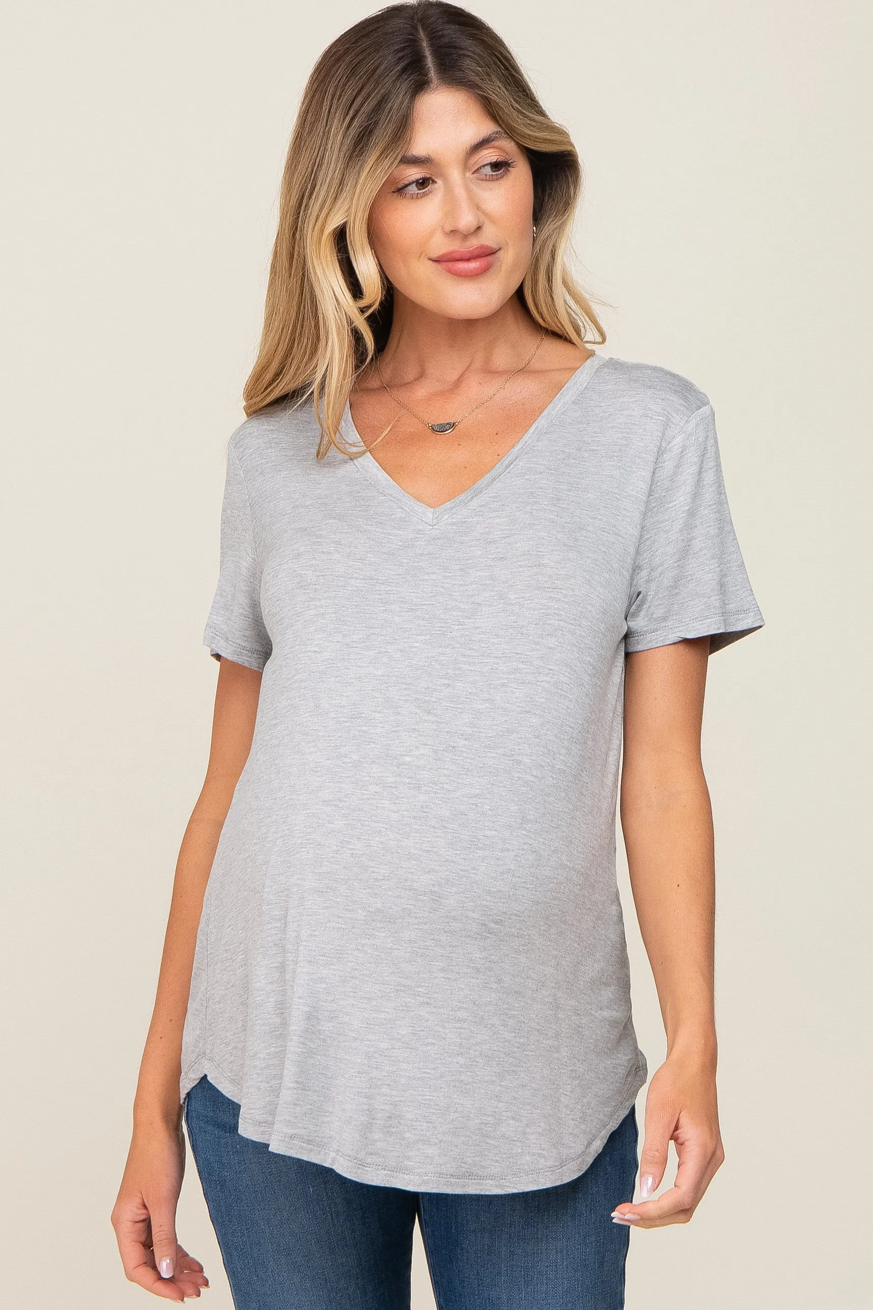 Grey V-Neck Maternity Tee