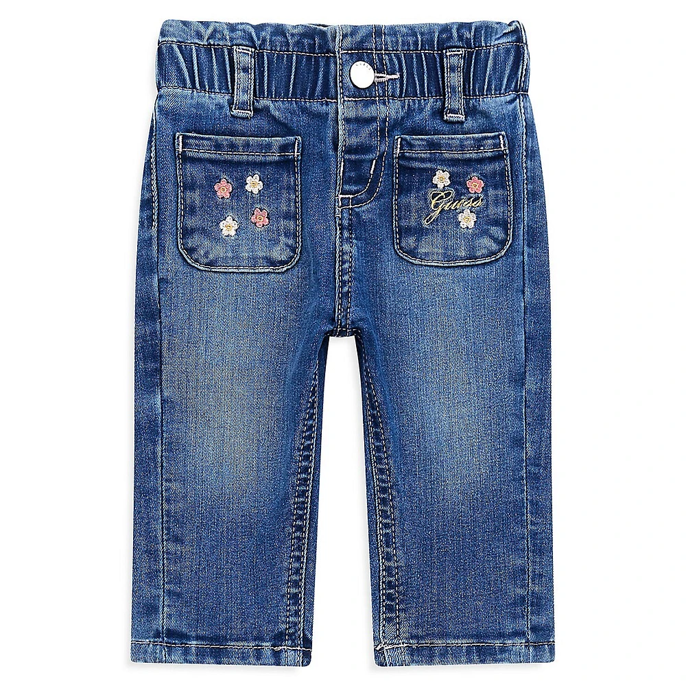 GUESS Baby Girl's Floral-Embroidered Jeans