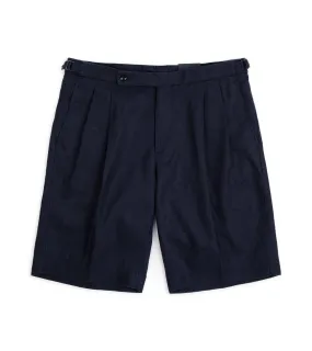 Incotex Linen Pleated Shorts: Navy