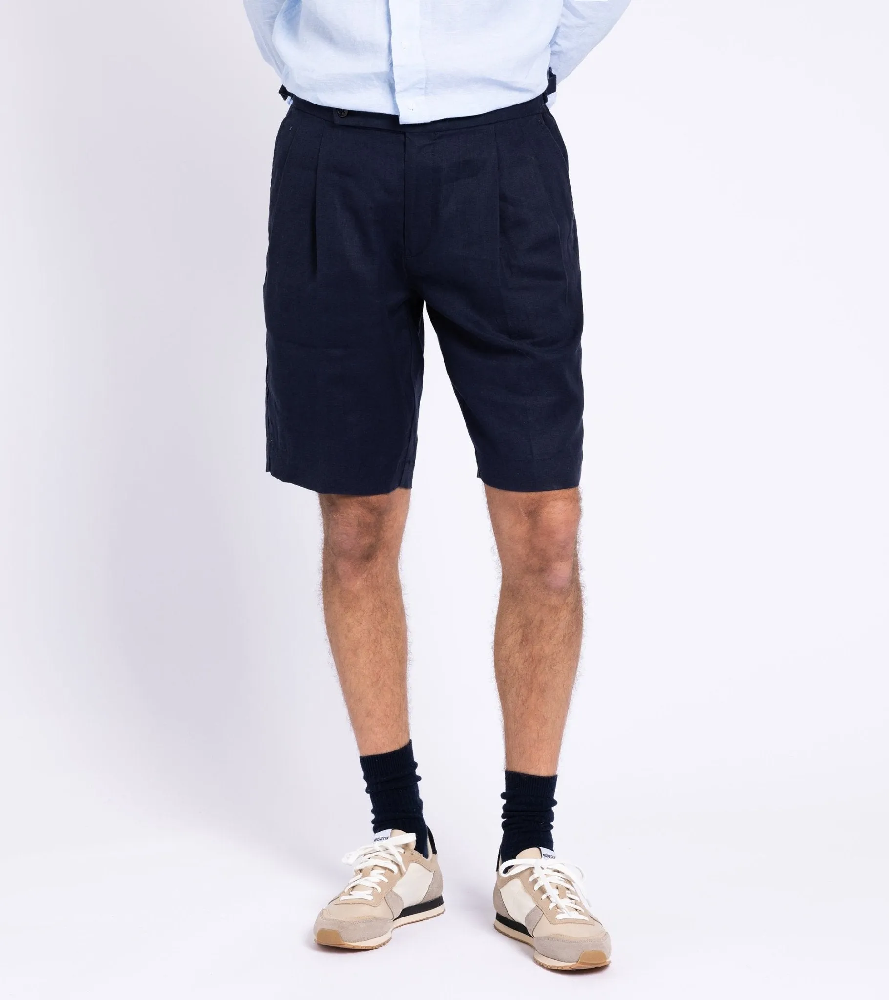 Incotex Linen Pleated Shorts: Navy