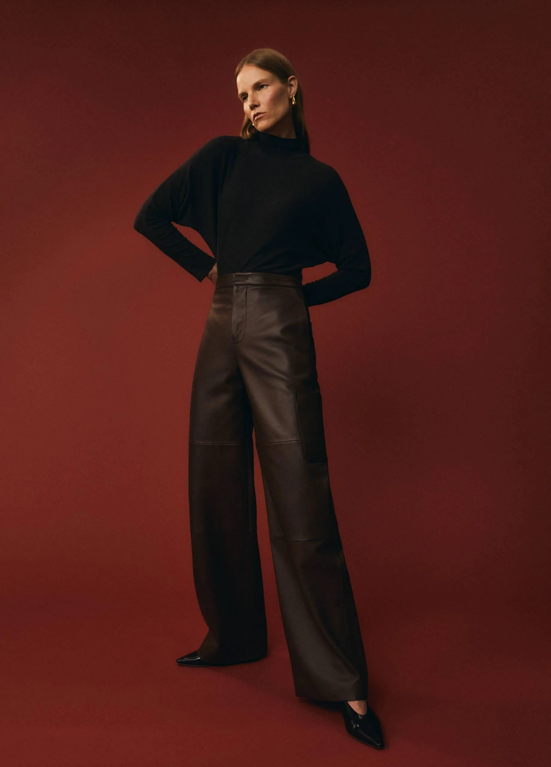 Leather Wide-Leg Utility Pant