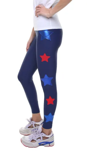 Leggings Blu con Stelle Rosse e Blu elettrico laminato