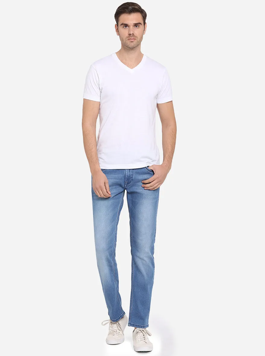 Light Blue Solid Narrow Fit Jeans | Greenfibre