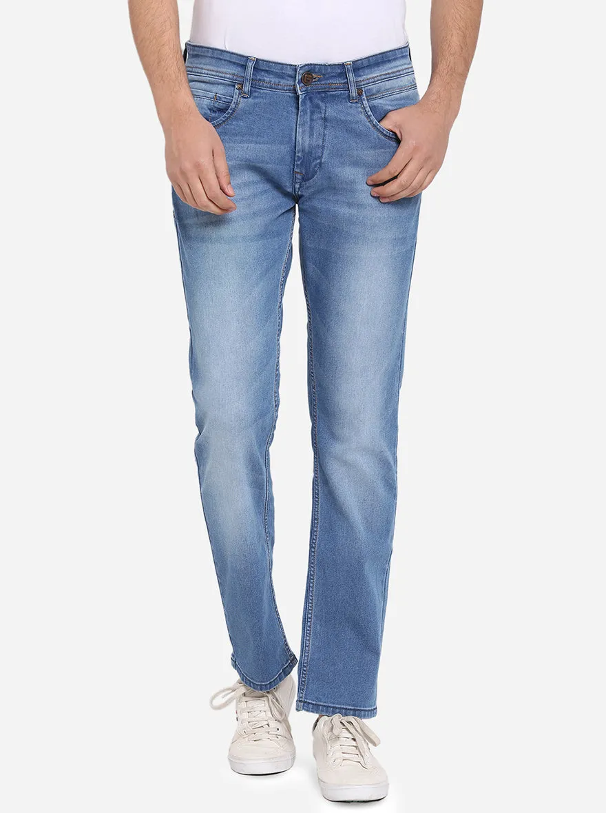 Light Blue Solid Narrow Fit Jeans | Greenfibre