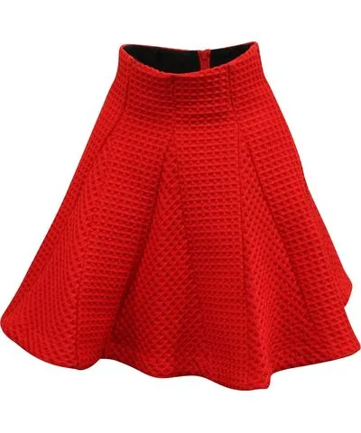 Maje Jamila Waffle Knit Pleated Skirt in Red Polyester