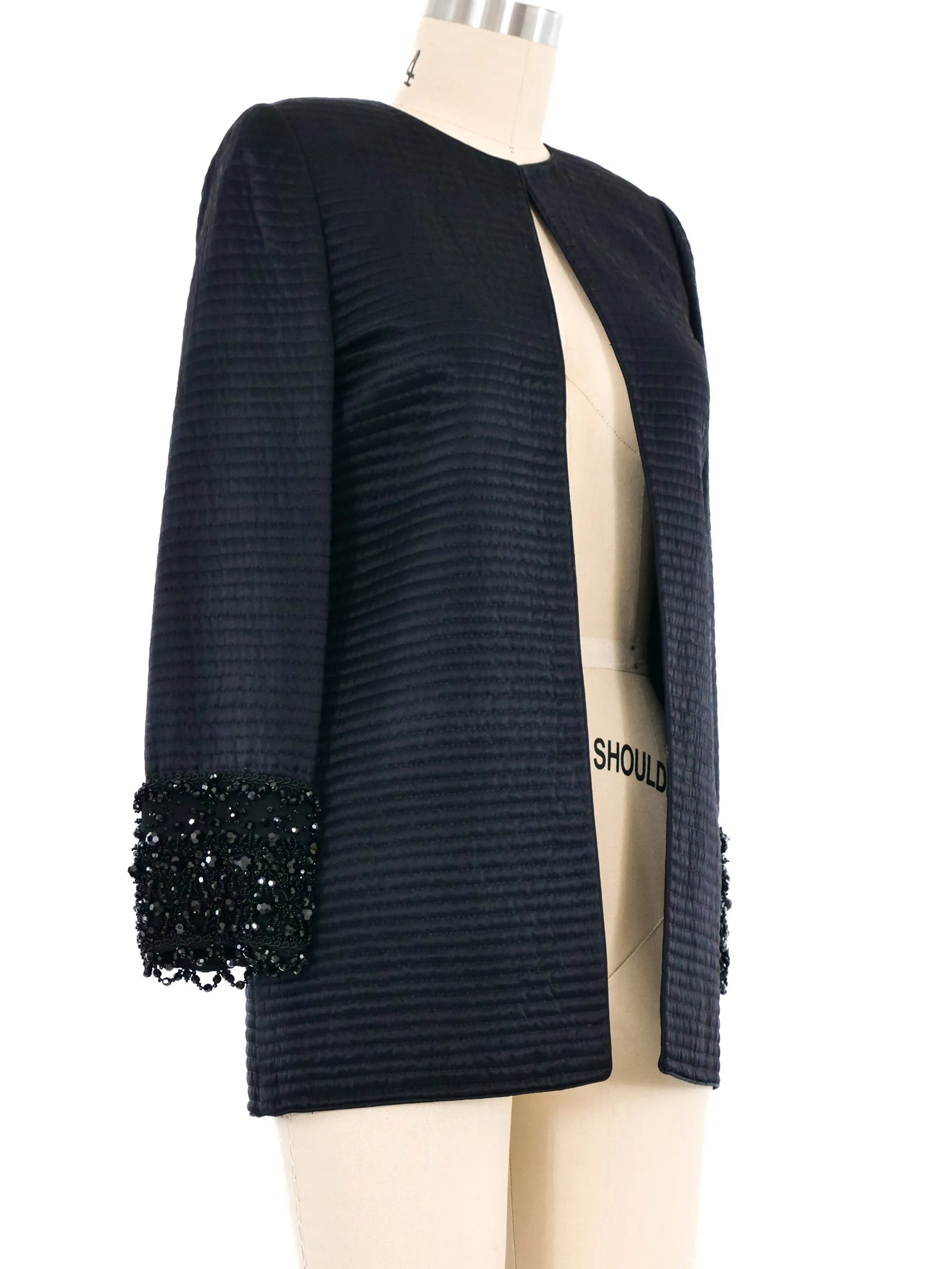 Mary McFadden Beaded Cuff Quilted Jacket