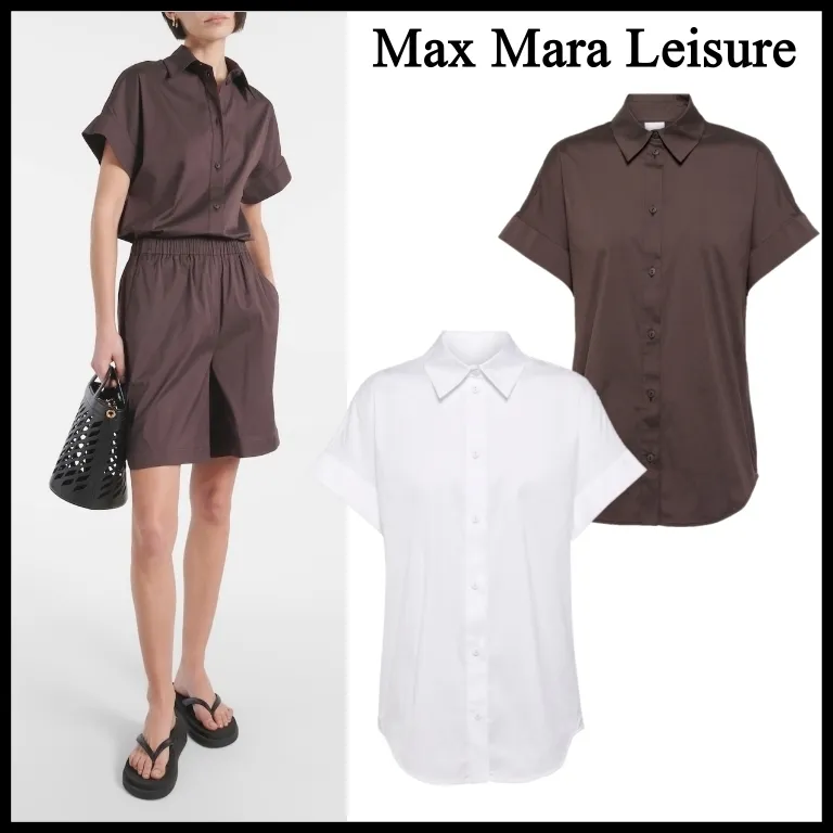 Max Mara LEISURE  |Casual Style Plain Cotton Short Sleeves Office Style