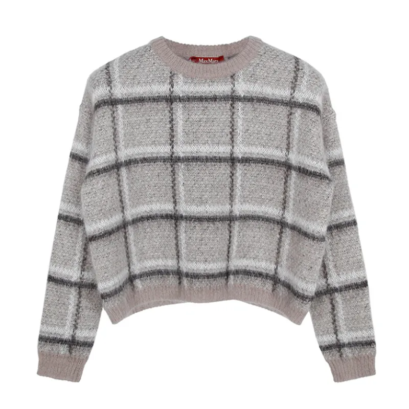 Max Mara Studio  |Crew Neck Tartan Casual Style Wool Blended Fabrics