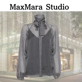 Max Mara Studio  |Gingham Casual Style Silk Long Sleeves Office Style