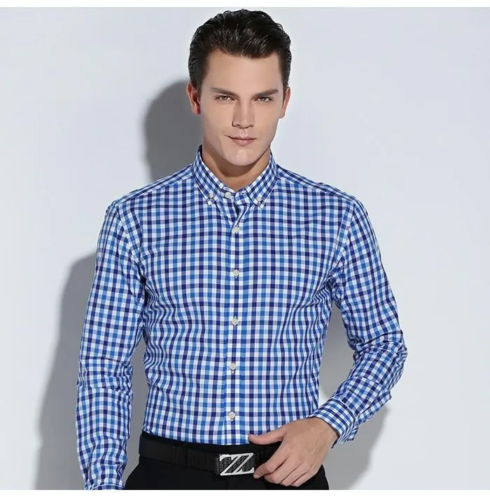 Men's Casual Plaid Checkered Cotton Full Sleeve Pocket-less Shirts