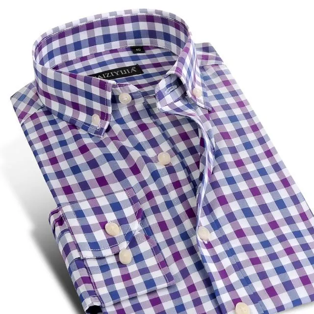 Men's Casual Plaid Checkered Cotton Full Sleeve Pocket-less Shirts