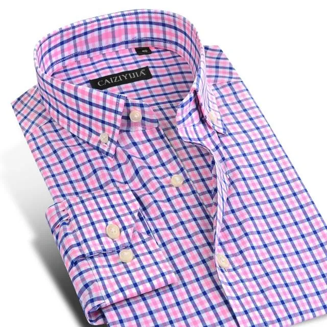 Men's Casual Plaid Checkered Cotton Full Sleeve Pocket-less Shirts