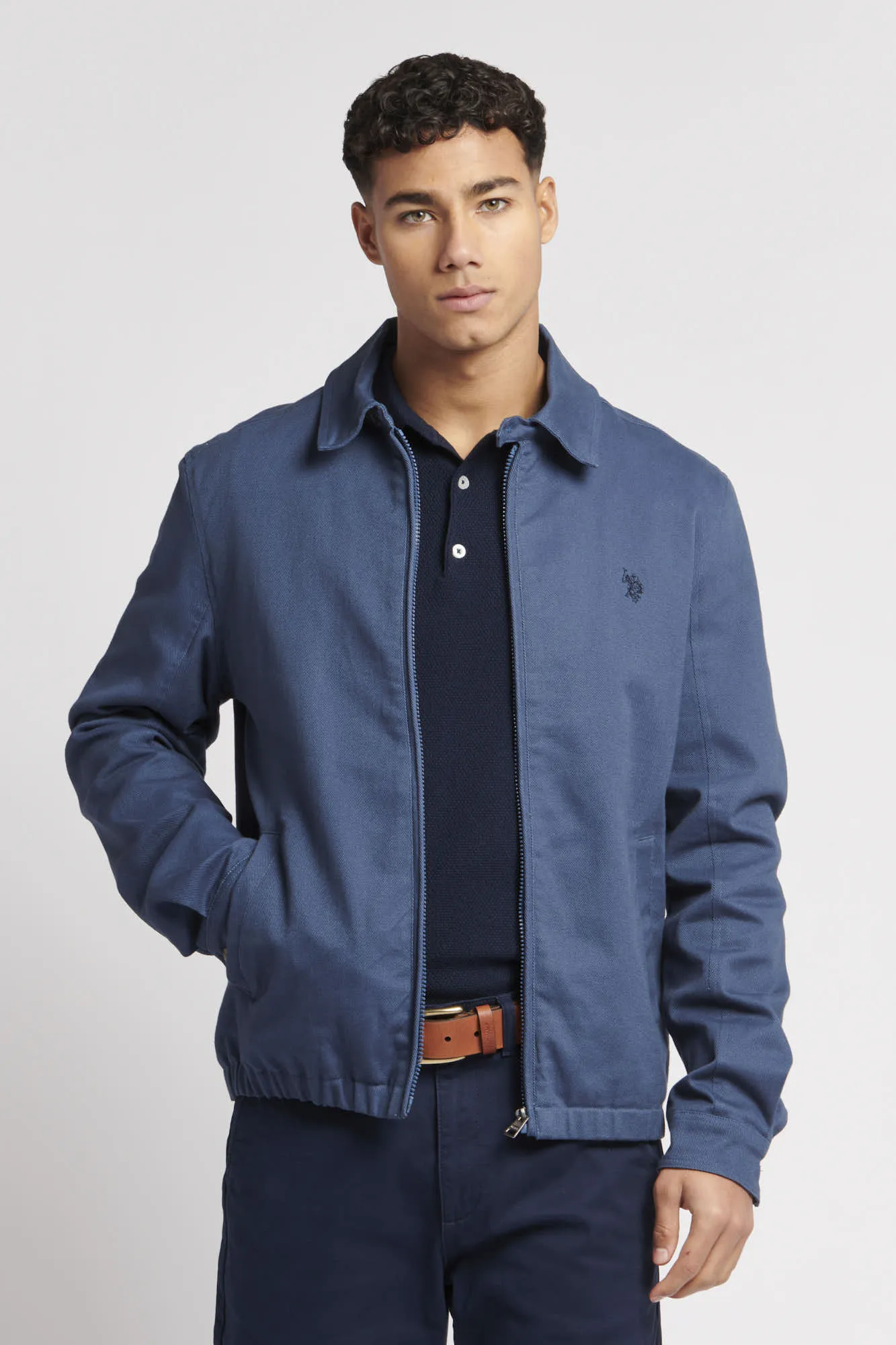 Mens Collared Harrington Jacket in Dark Denim