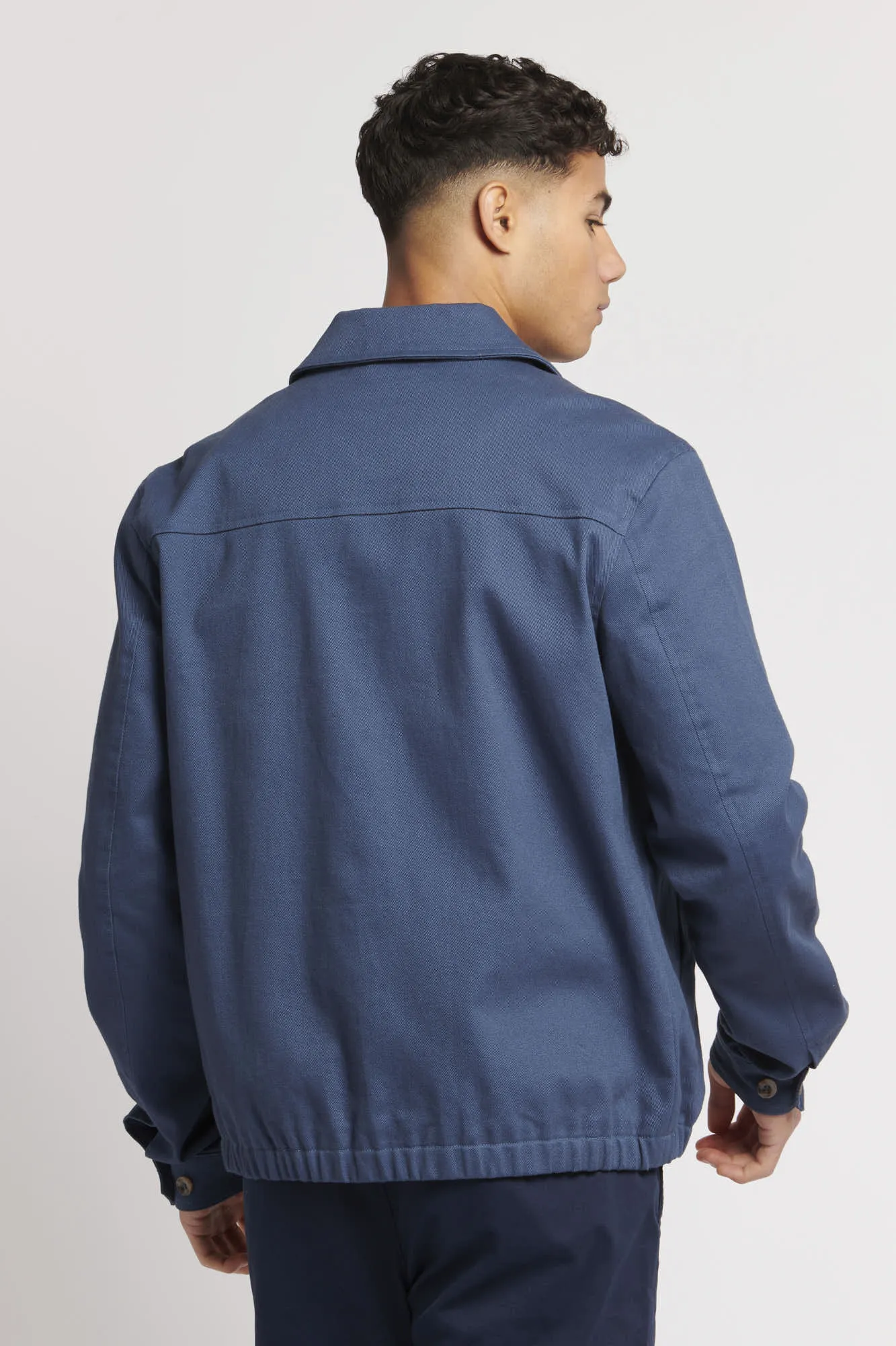 Mens Collared Harrington Jacket in Dark Denim