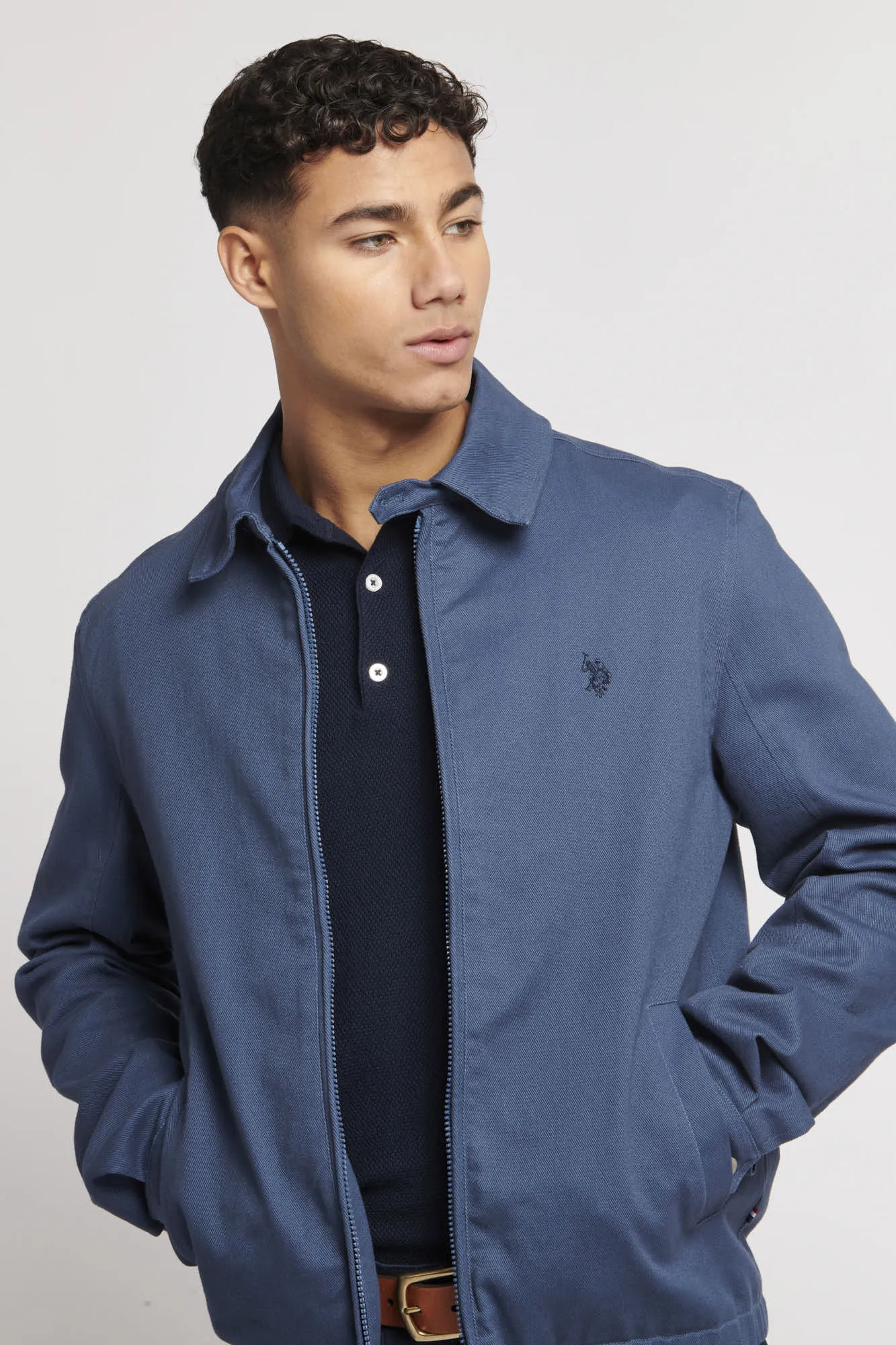 Mens Collared Harrington Jacket in Dark Denim