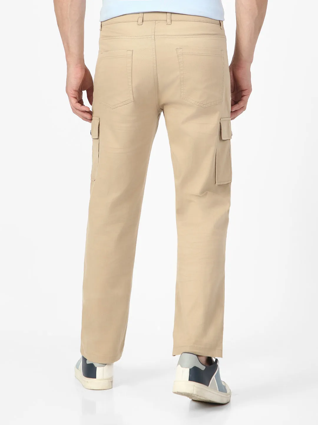 Men's Khaki Regular Fit Solid Cargo Chino Pant with 6 Pockets Stretchable