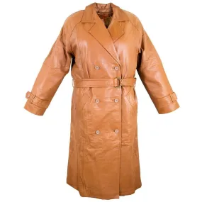 Mens Lucky Leather 326 Soft Touch Lambskin Brown Cognac Leather Trench Long Coat