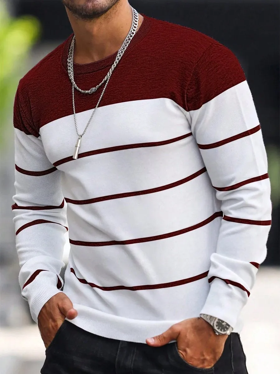 Men's Retro Contrast Stripe Crew Neck Sweater