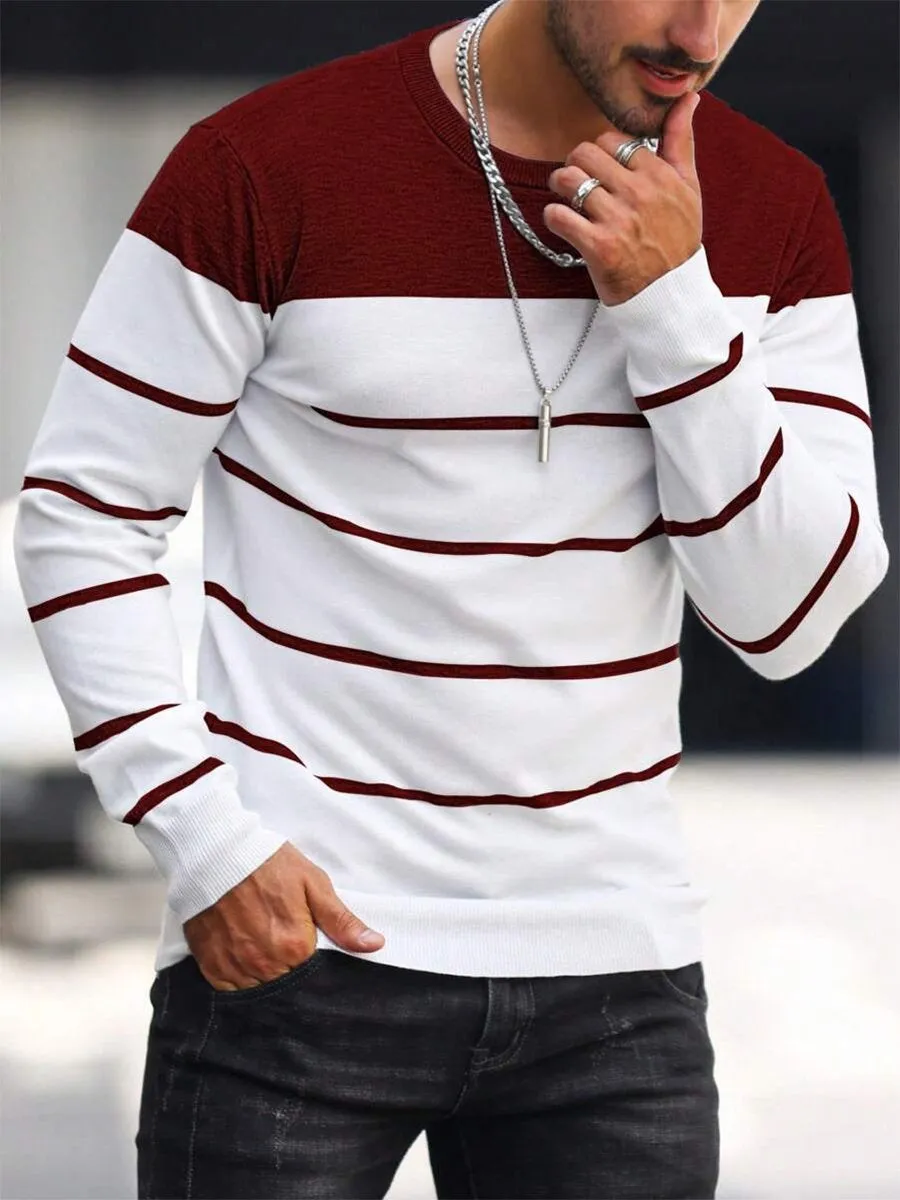 Men's Retro Contrast Stripe Crew Neck Sweater