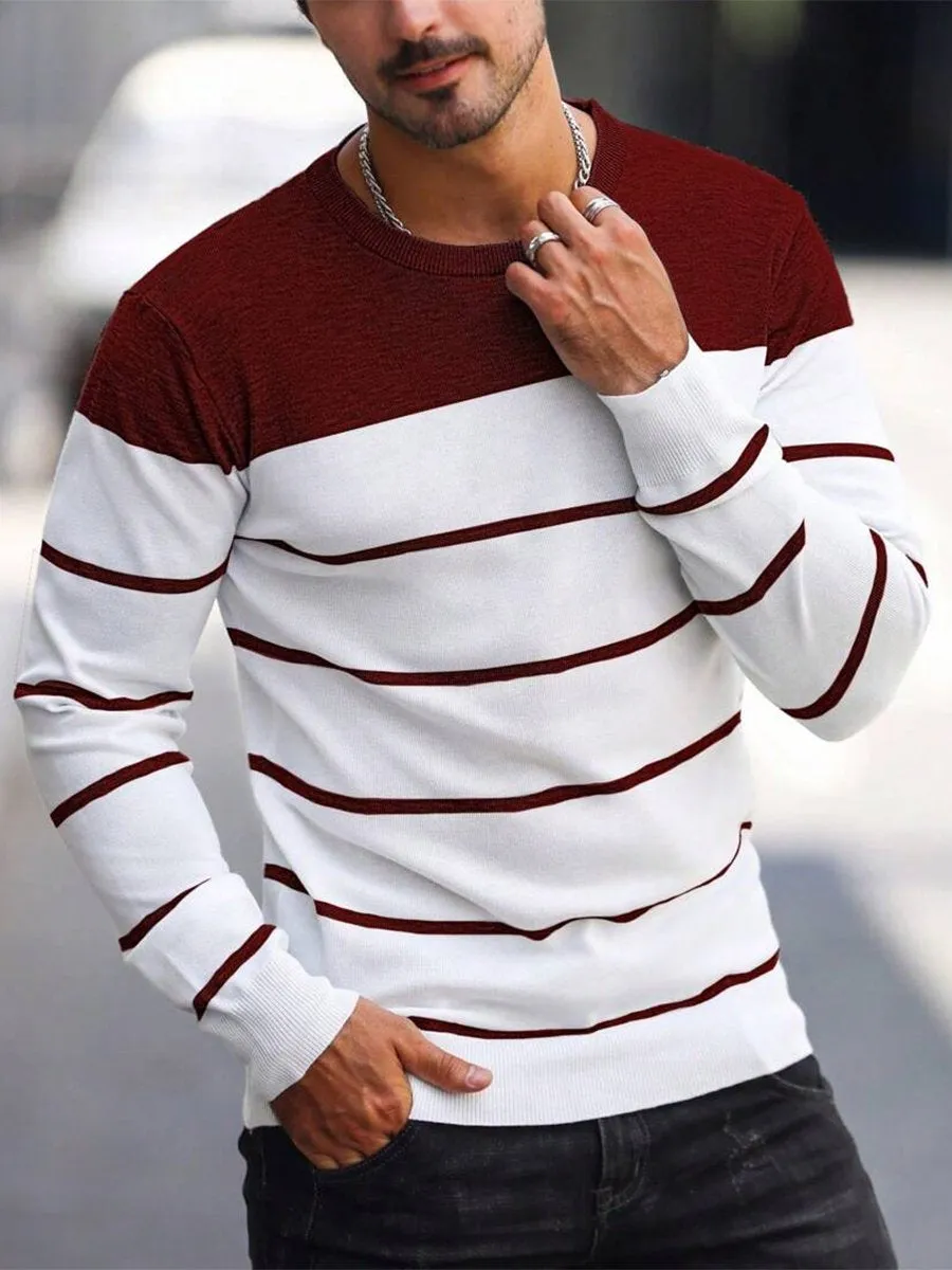 Men's Retro Contrast Stripe Crew Neck Sweater