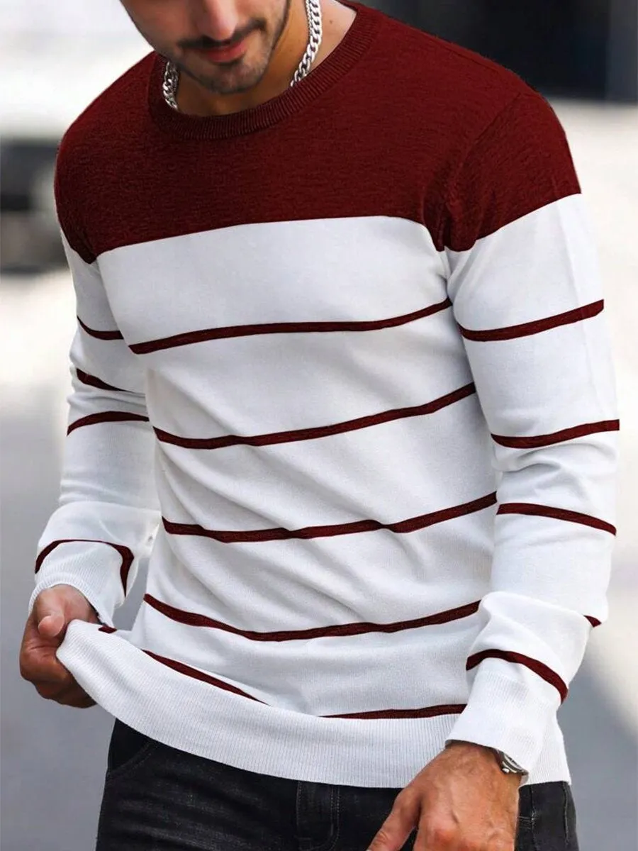 Men's Retro Contrast Stripe Crew Neck Sweater