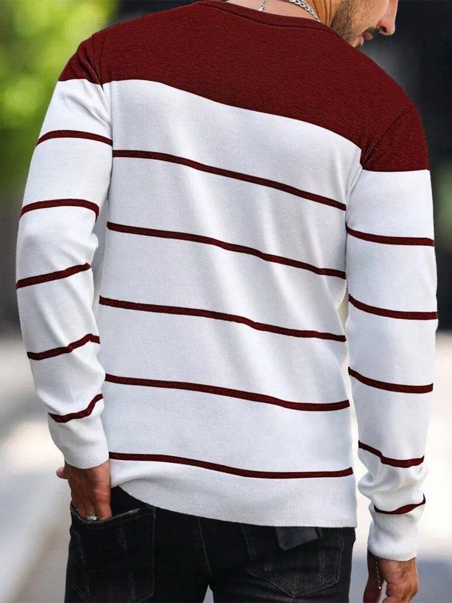 Men's Retro Contrast Stripe Crew Neck Sweater