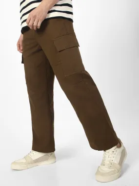 Men's Tobacco Loose Baggy Fit Solid Cargo Chino Pant with 6 Pockets Non-Stretchable