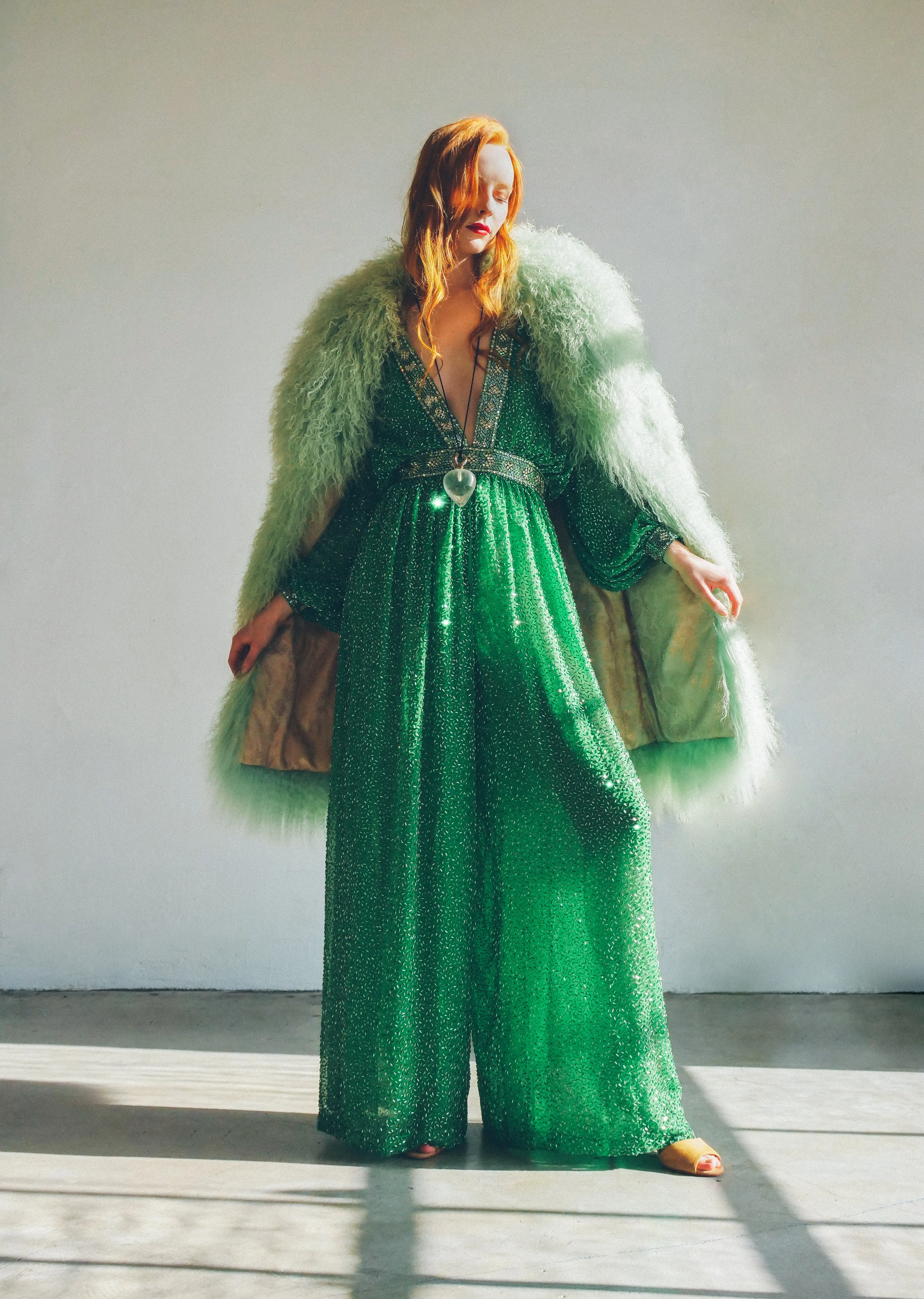 Mint Green Mongolian Fur Coat