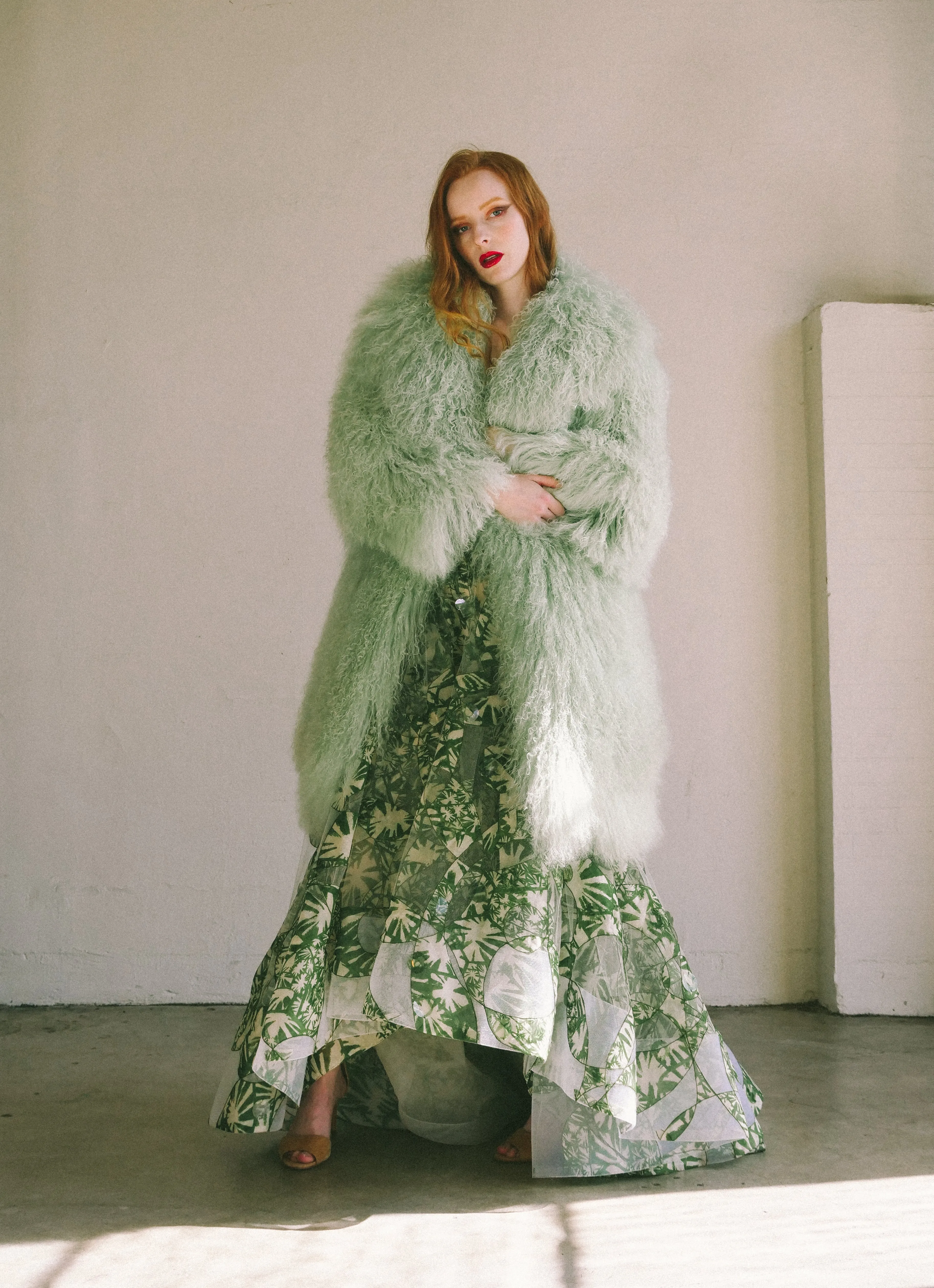 Mint Green Mongolian Fur Coat