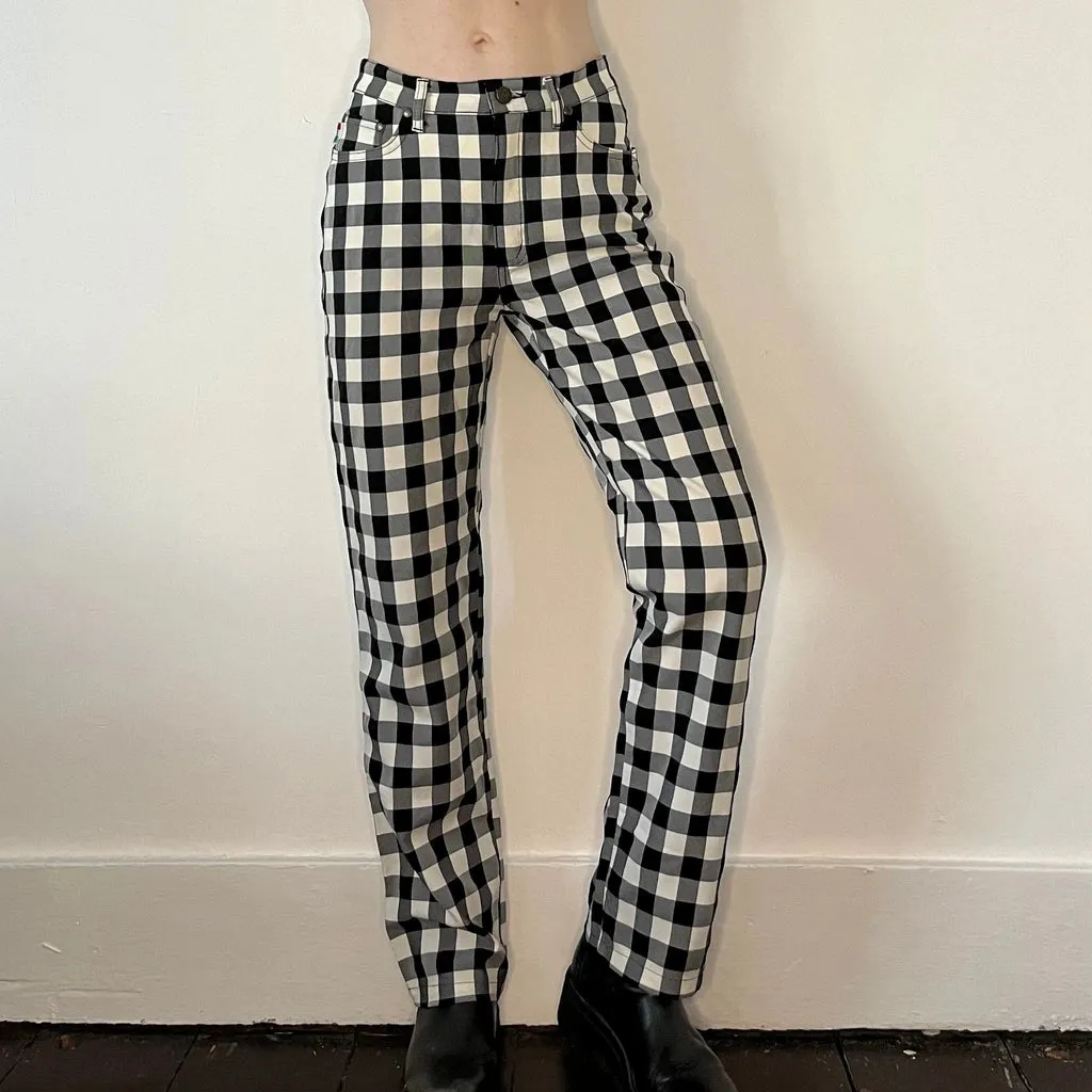 Moschino Jeans Checked Trousers - 27W UK 8 Black & White Polyester Blend