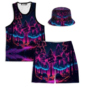 Neon Forest Men's Tank and Shorts with Bucket Hat Combo