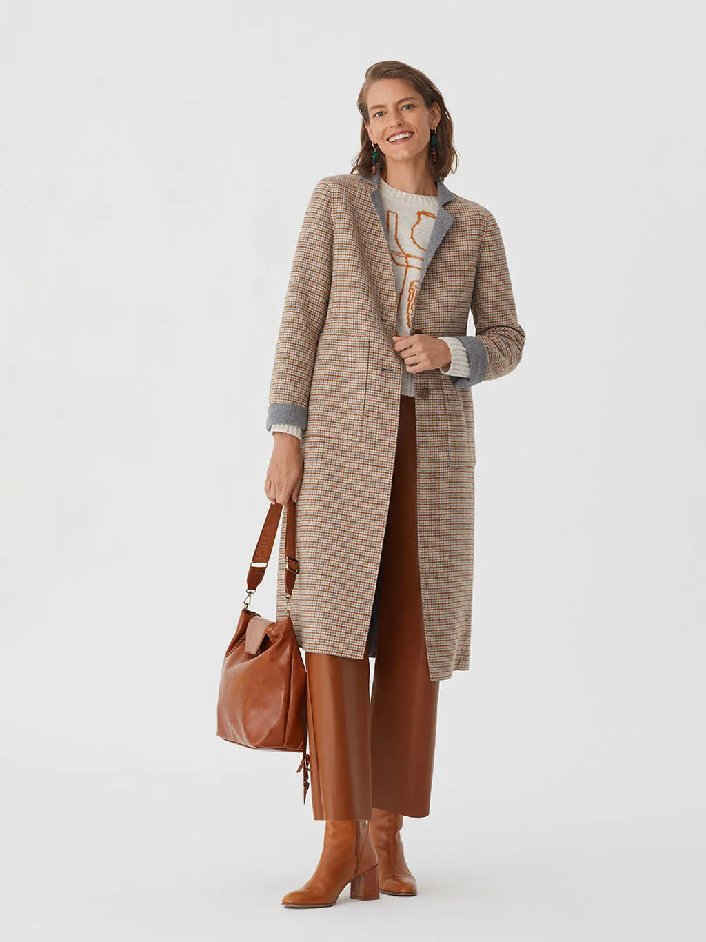 Nice Things Houndstooth Coat Grey/Tan