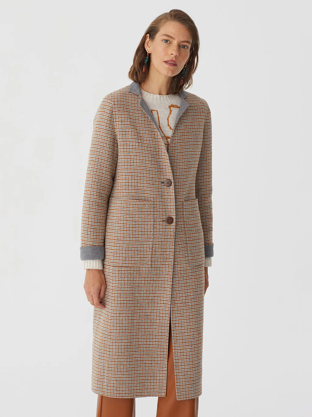 Nice Things Houndstooth Coat Grey/Tan