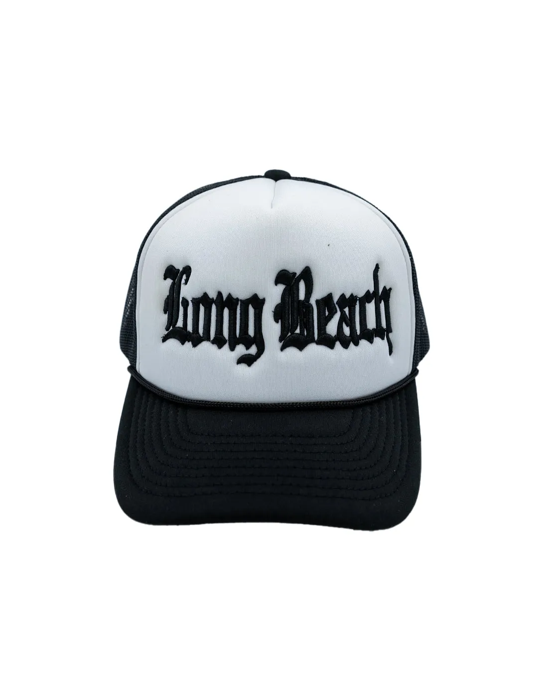 Old English Black & White Foam Front Trucker Hat (Curved Brim)