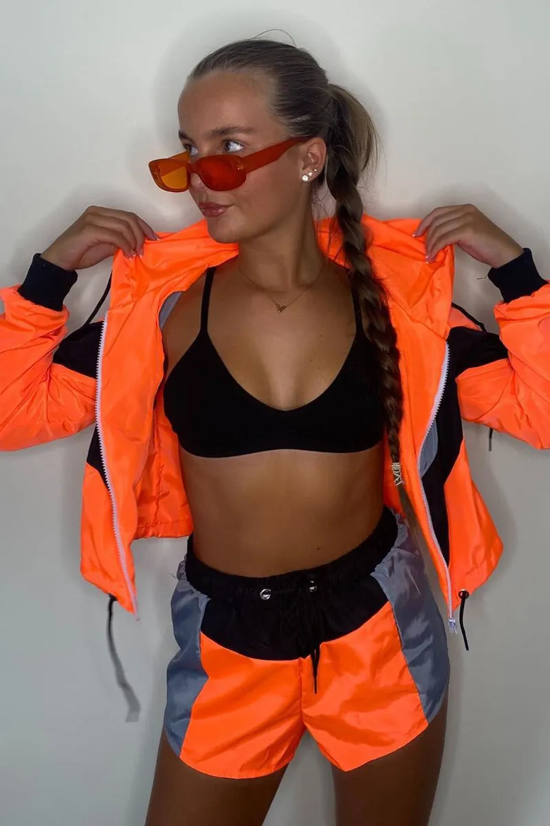 Orange Grey Shell Hooded Jacket & Shorts Set - Jettie