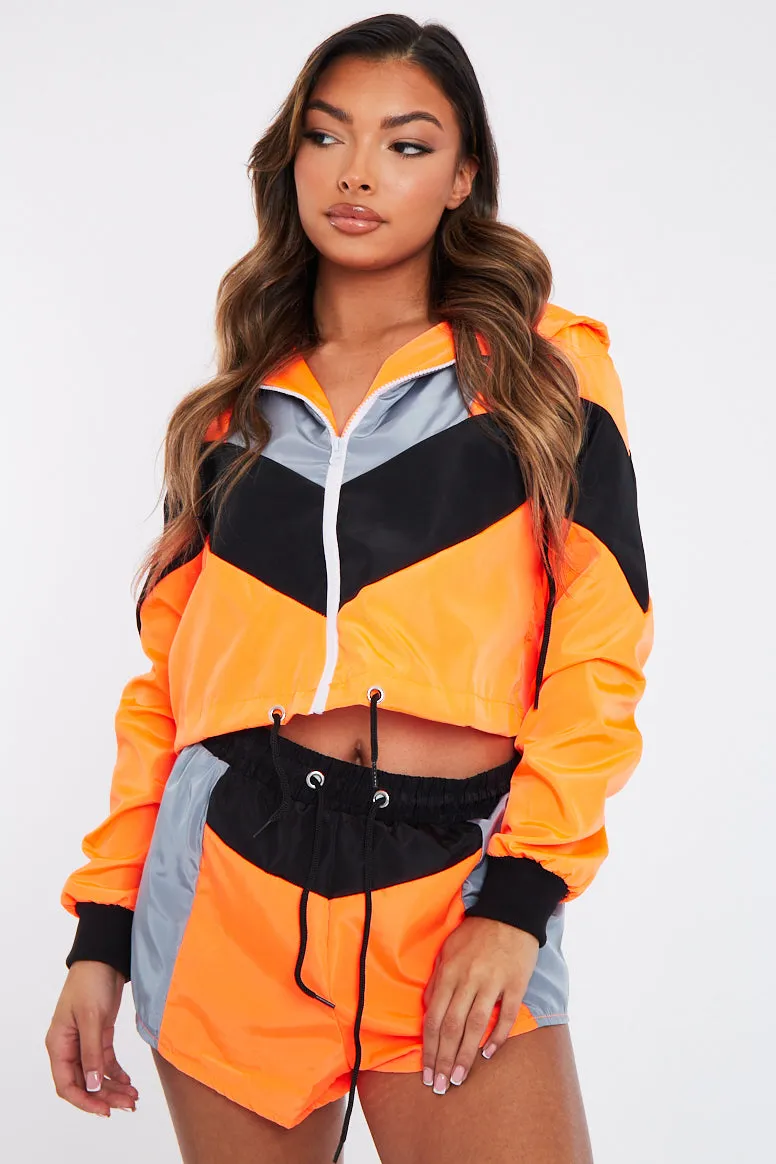 Orange Grey Shell Hooded Jacket & Shorts Set - Jettie